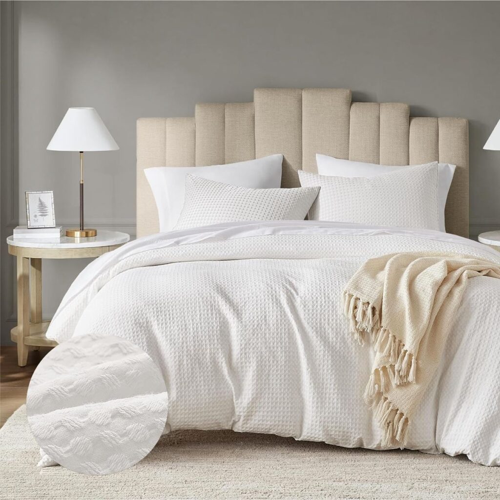 Degrees of Comfort White Waffle Weave Comforter Set with Ultra-Soft Microfiber Texture.