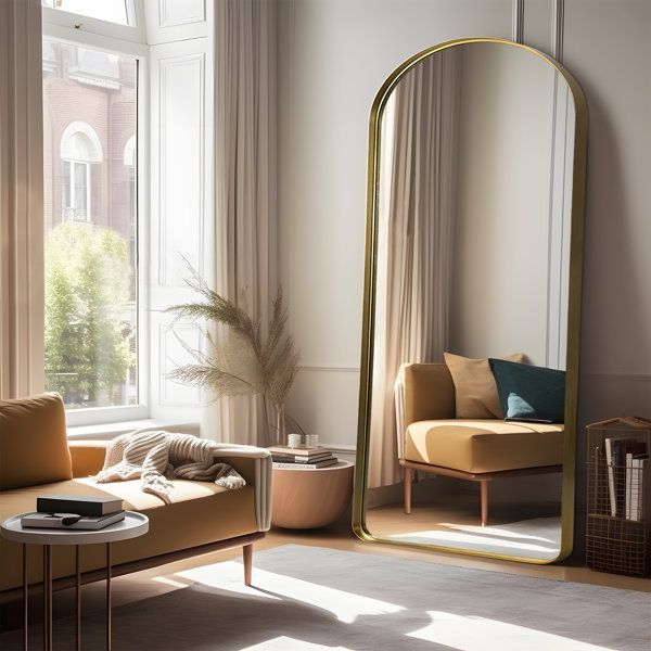 Luxurious Arched Gold Aluminum Full-Length Leaner Mirror with Shatter-Proof HD Glass.