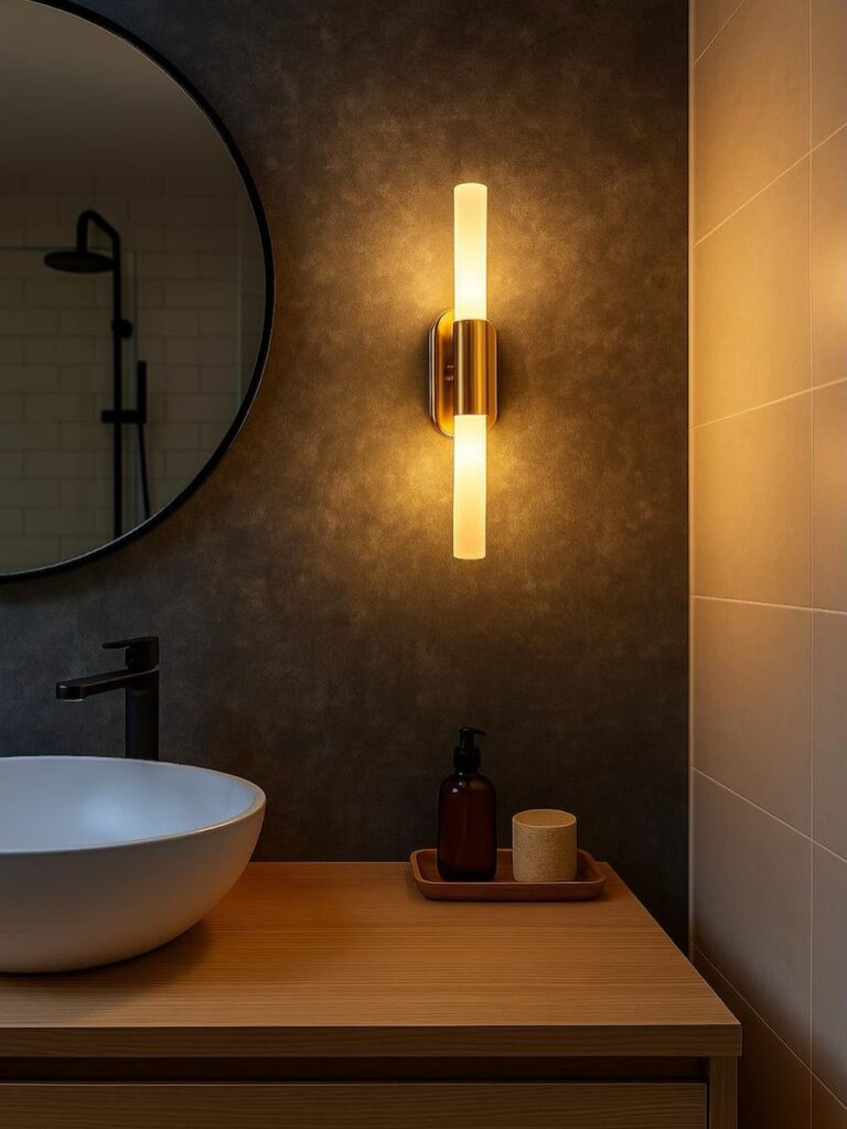 2d29b544484c6e24c0c429ba05513d8a Minimalist Satin Brass Double-Light Sconce with Frosted Acrylic Cylindrical Shades.