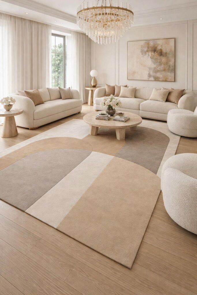 8843a02e1dca9a66dd2c914d74039210 Luxe Mid-Century Modern Abstract Geometric Wool Rug in Neutral Earth Tones.