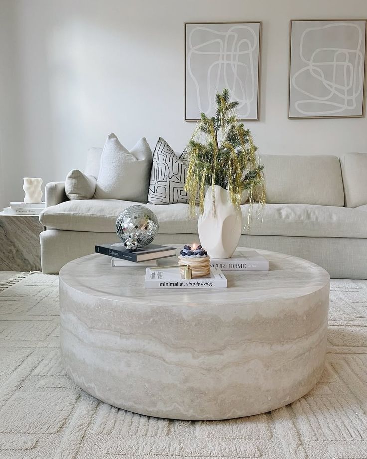 8b69e3a38cf4c107c3ec9c54a94779de Celeste Round Neutral Marble Effect Coffee Table with Faux Travertine Texture.