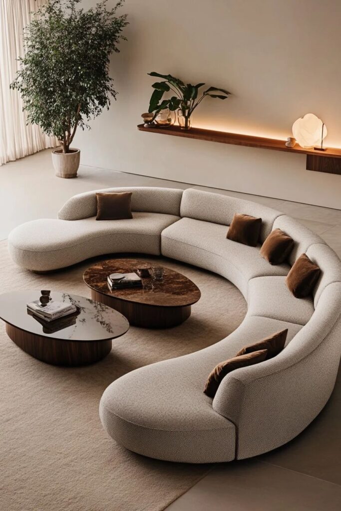 eaf888611b205f8a18b79c957fd38a29 Serenica Luxe Modular Curved 5-Seater Sectional with Integrated Marble-Top Nesting Coffee Tables.