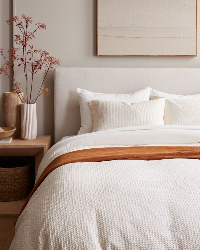 Quince Luxe Honeycomb Duvet Cover Set in Undyed Organic Cotton with Waffle Weave Texture.