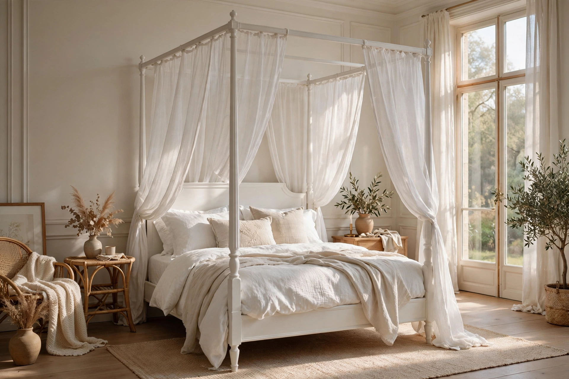 Elegant White Canopy Bed In Dreamy Bedroom
