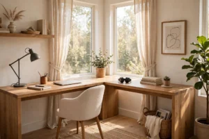 Bright Corner Home Office With An L Shaped Desk Setup