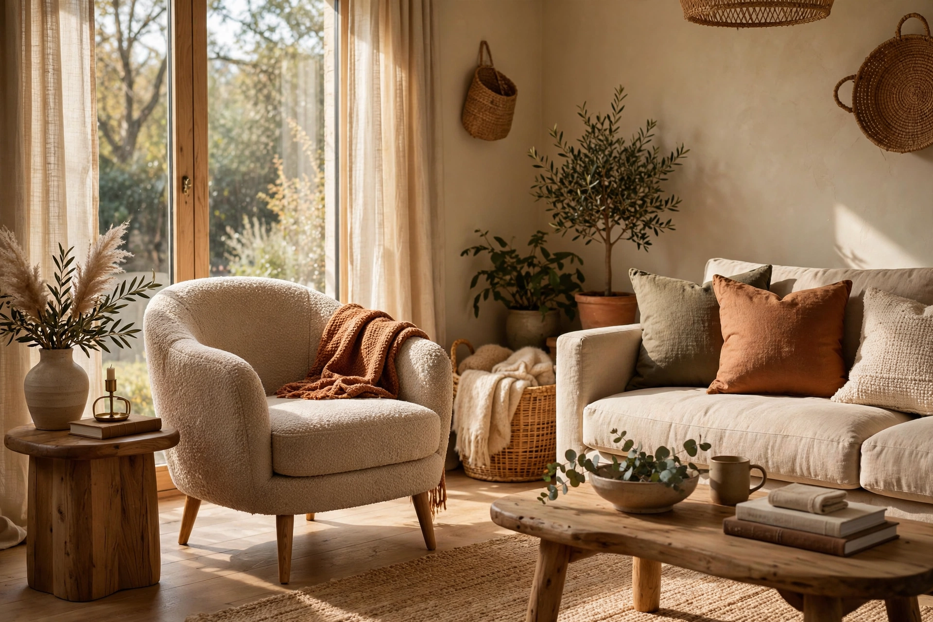 Cozy Living Room With A Stylish Accent Chair And Warm Natural Light