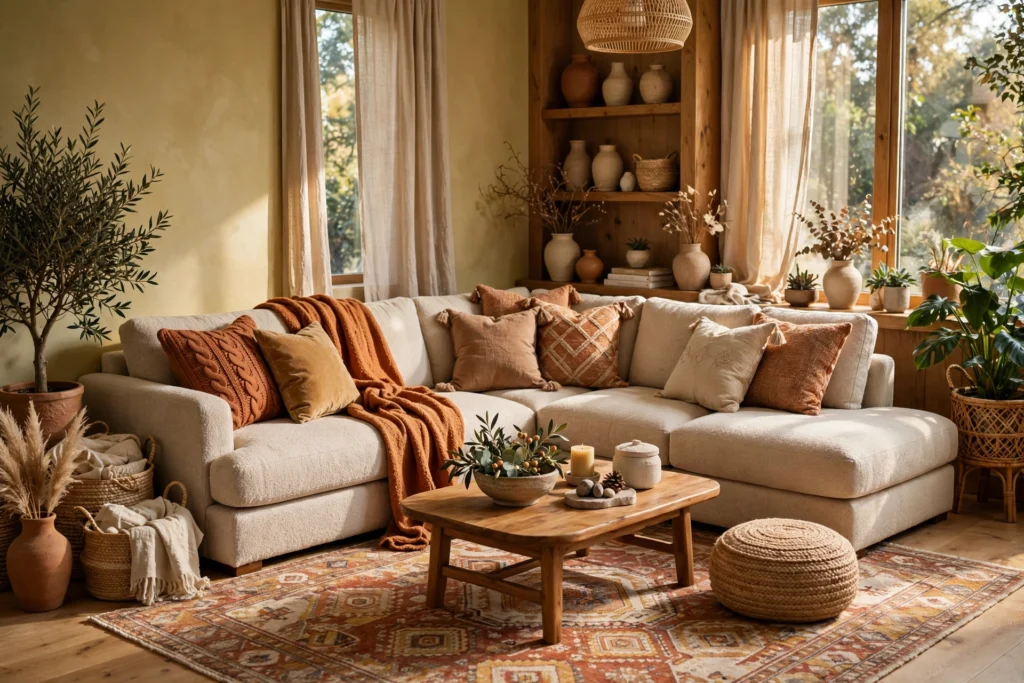 Beautifully Styled Sectional Sofa Anchoring A Living Room