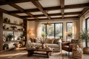 Living Room With Stunning Statement Ceiling Design