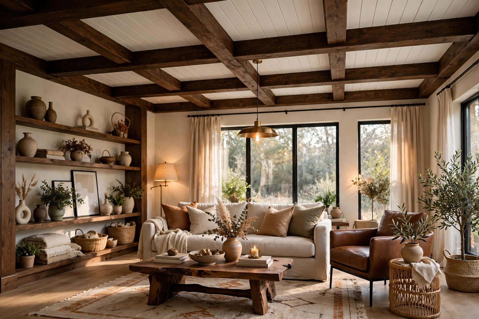 Living Room With Stunning Statement Ceiling Design