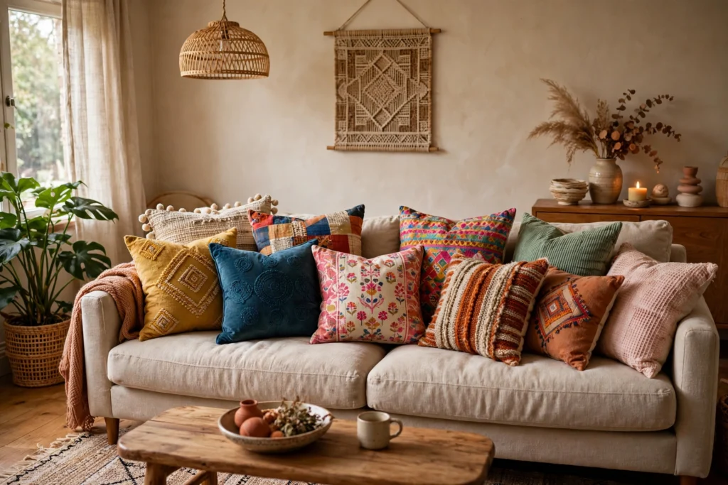 Stylish Living Room Sofa With Colorful Throw Pillows
