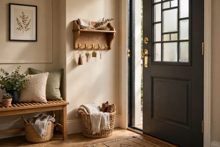 Welcoming entryway with a wall mounted key holder beside the front door