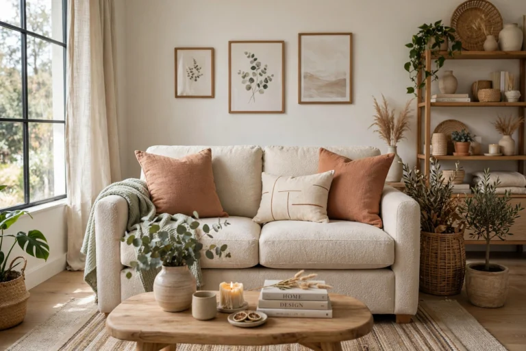 Inviting living room centered on a comfortable upholstered loveseat