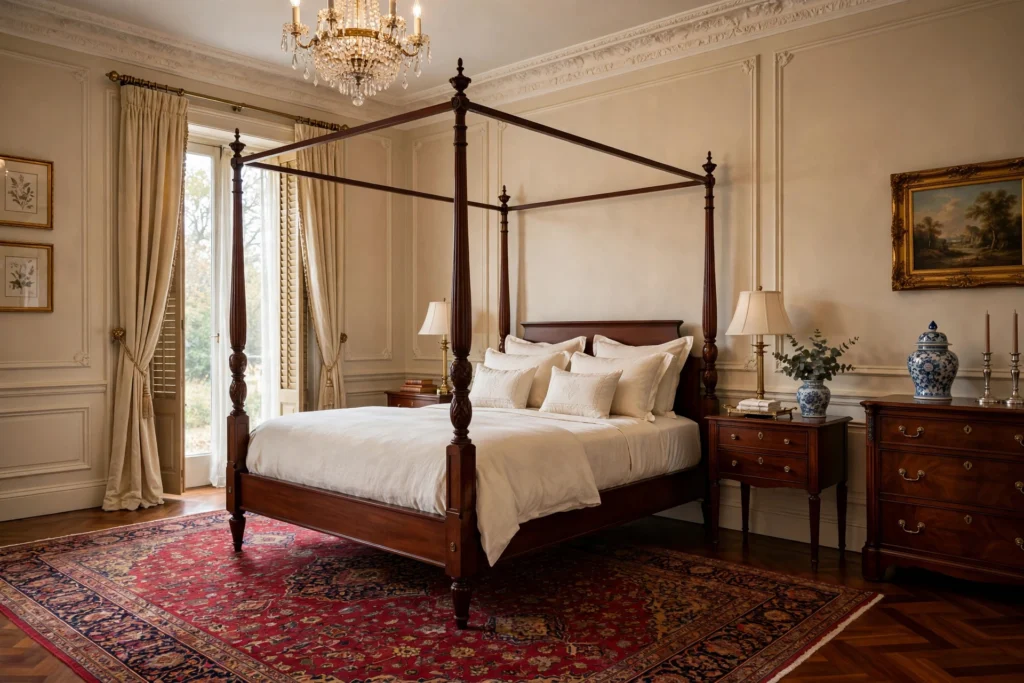 Traditional bedroom design ideas with four-poster bed, Persian rug and classic elegance