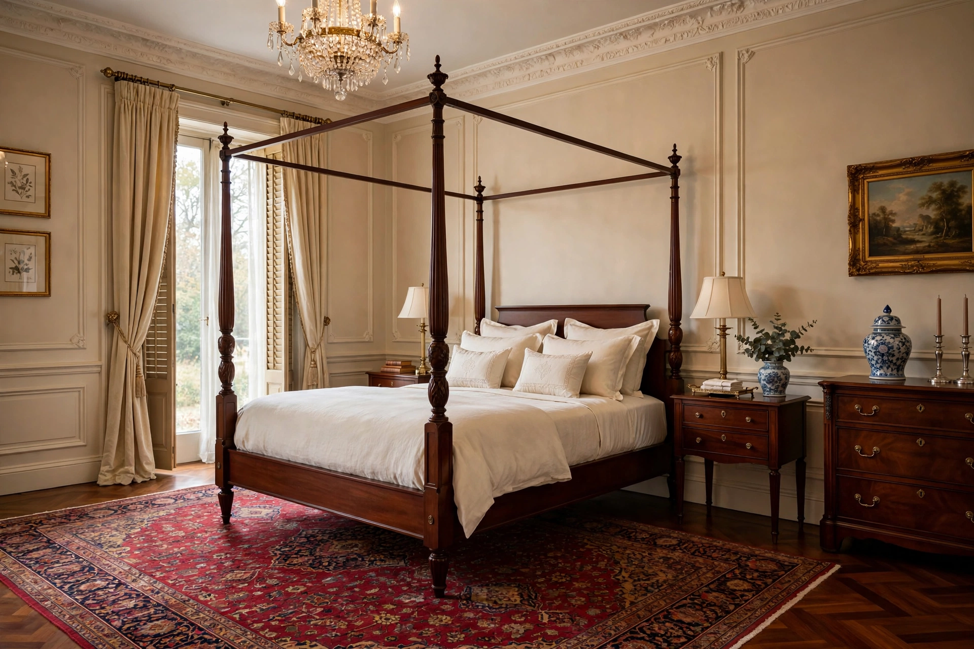 Traditional bedroom design ideas with four-poster bed, Persian rug and classic elegance