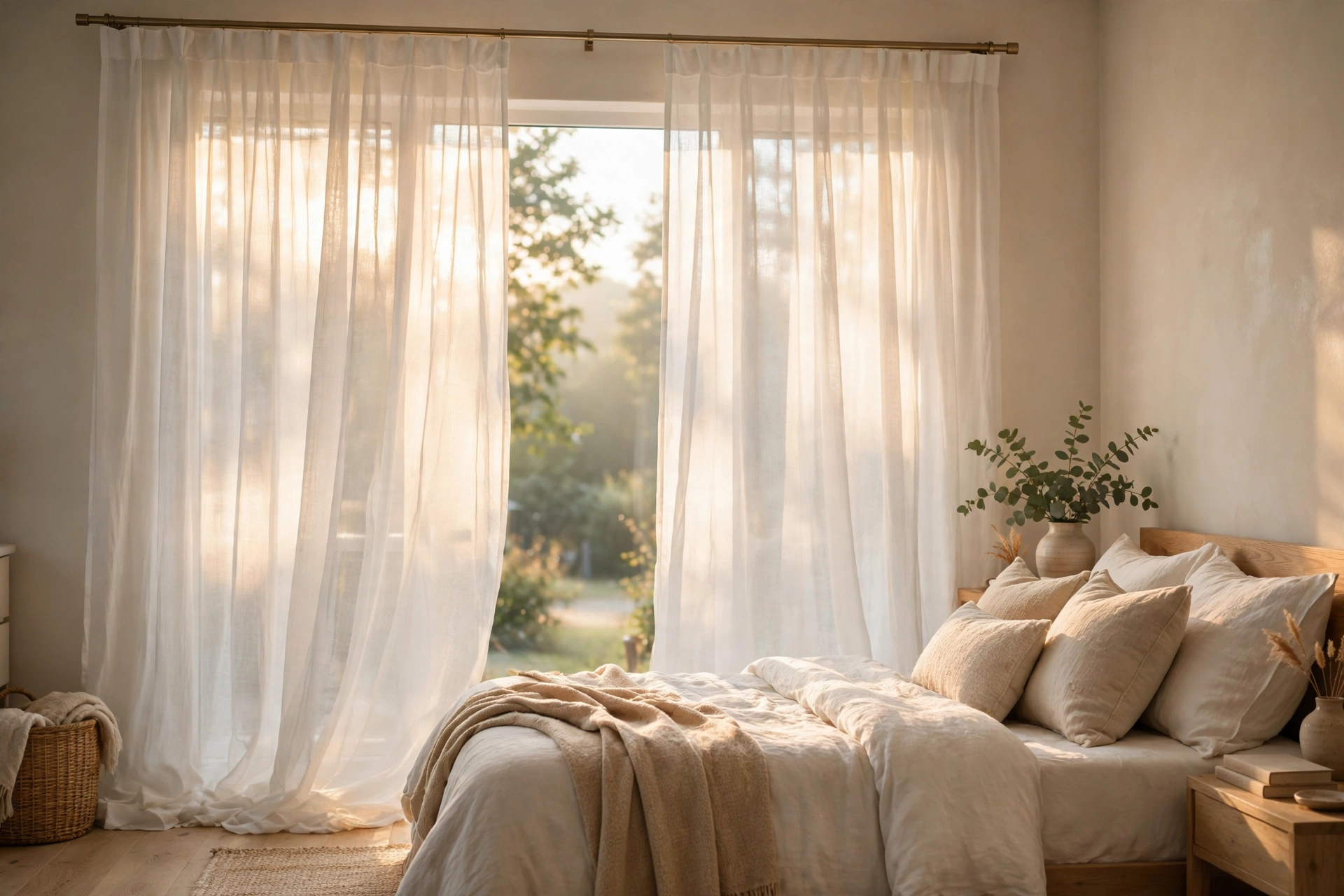 Sheer White Bedroom Curtain Panels Morning Glow