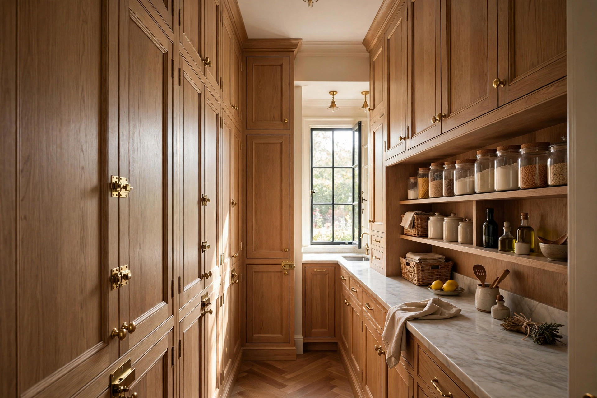 Floor-To-Ceiling Storage Cabinets In A Narrow Butler's Pantry