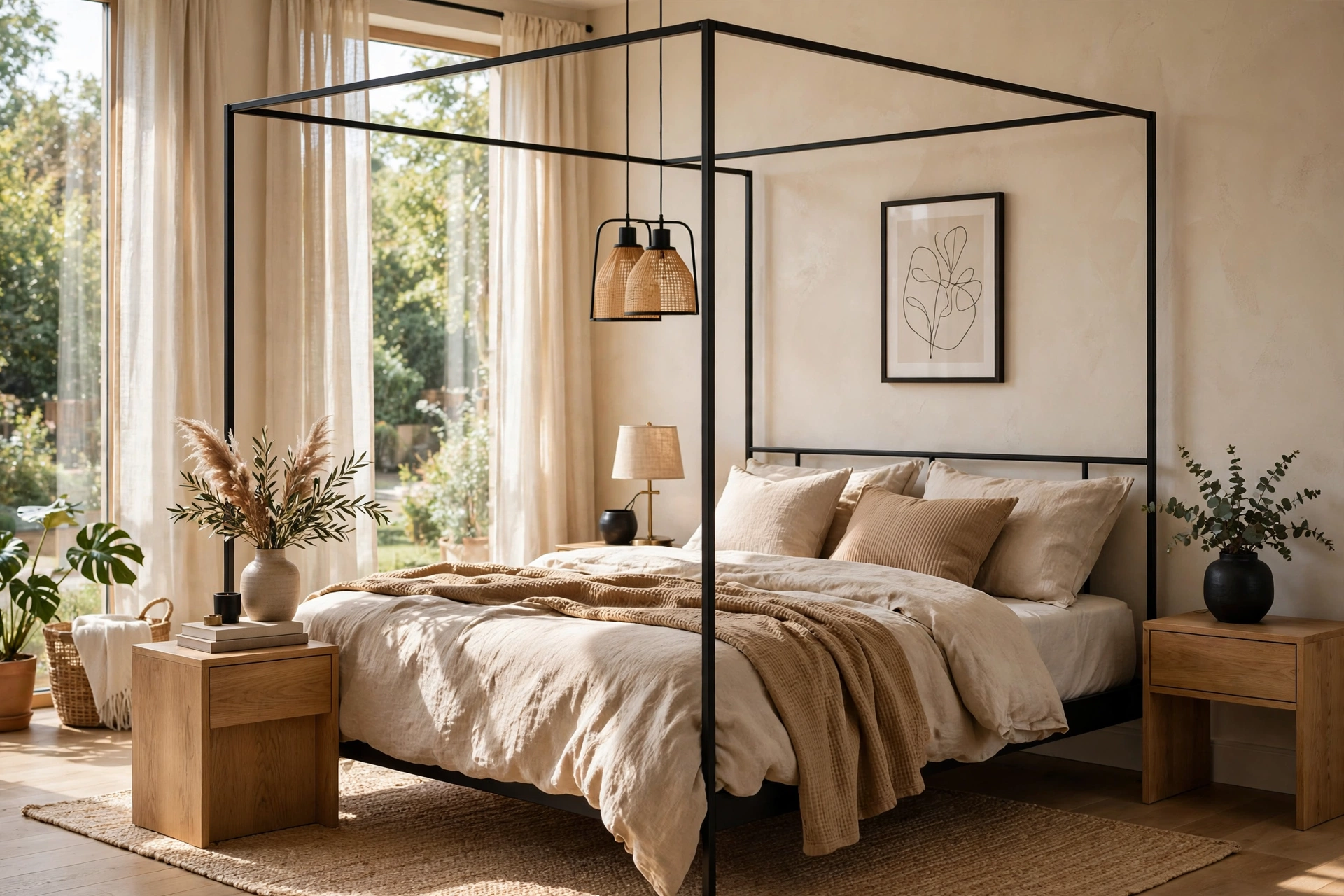 Modern Metal Frame Canopy Bed Bedroom