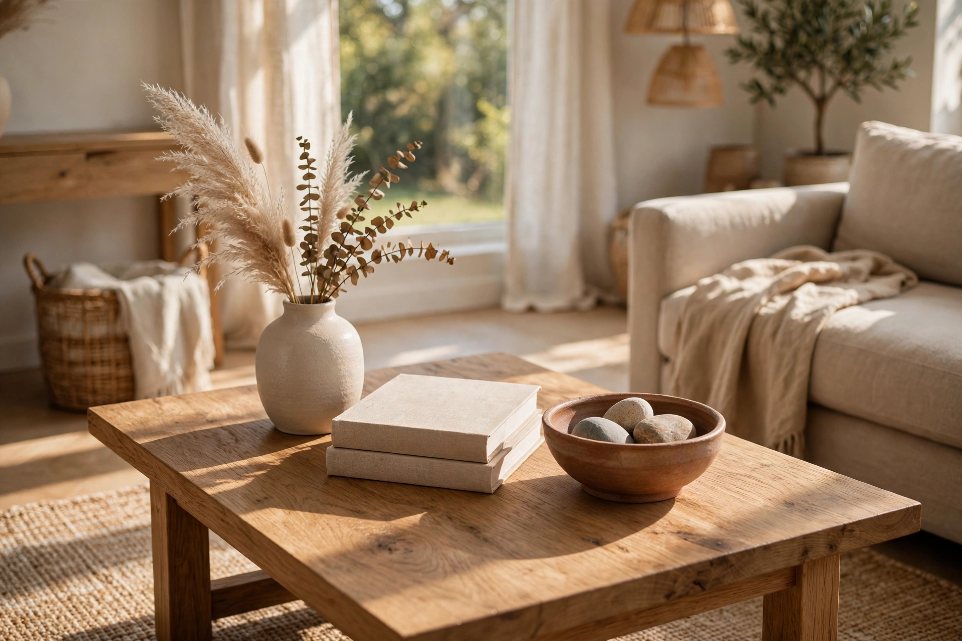 Coffee Table Styled With Rule of Three Grouping