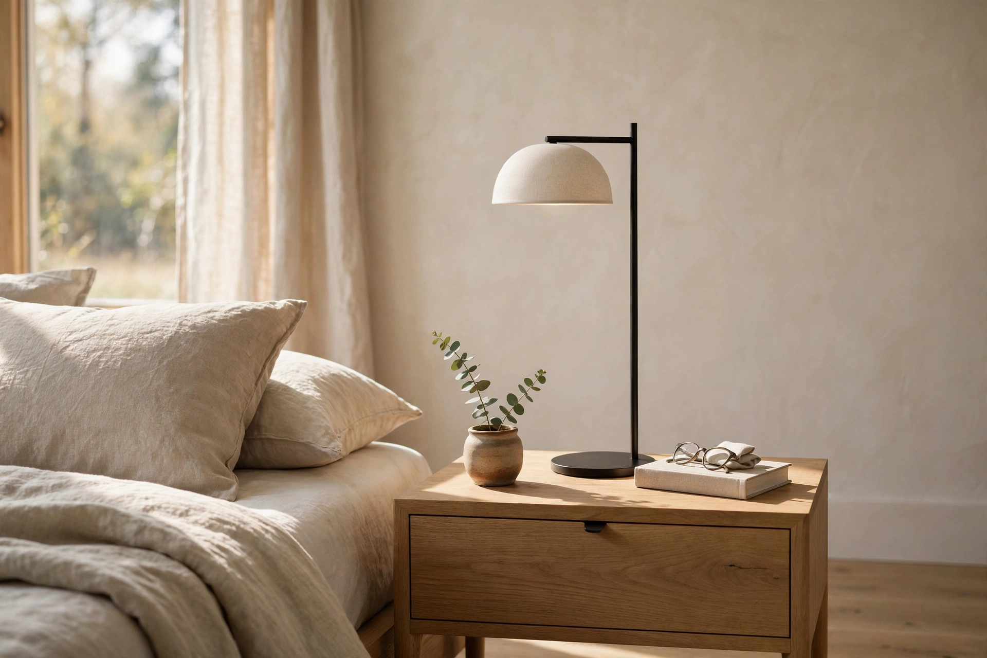 Modern Minimalist Desk Lamp On Bedroom Nightstand