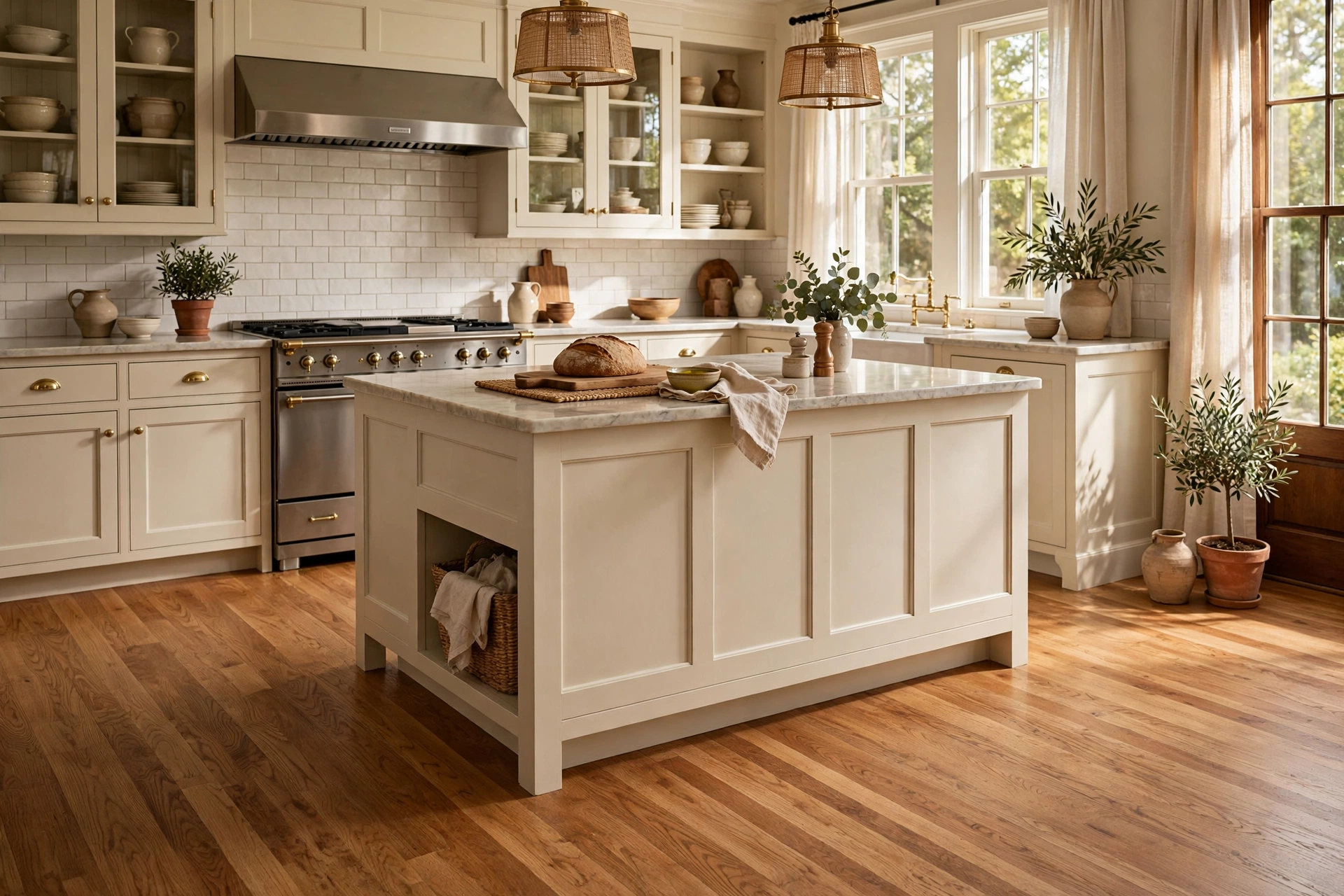 Classic Hardwood Kitchen Floor With Warm Oak Tones