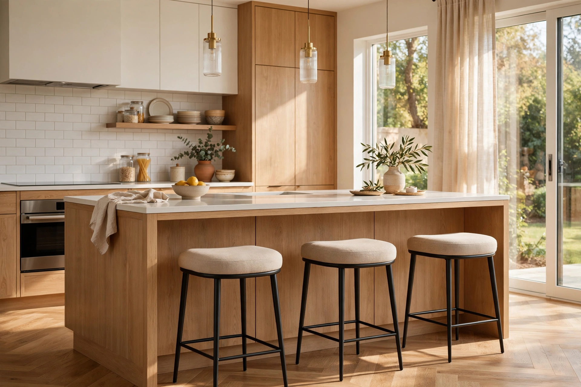 Kitchen Island With Backless Bar Stools For A Streamlined Look