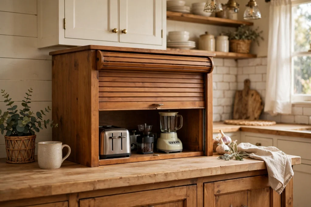 Classic Tambour Door Appliance Garage In Kitchen