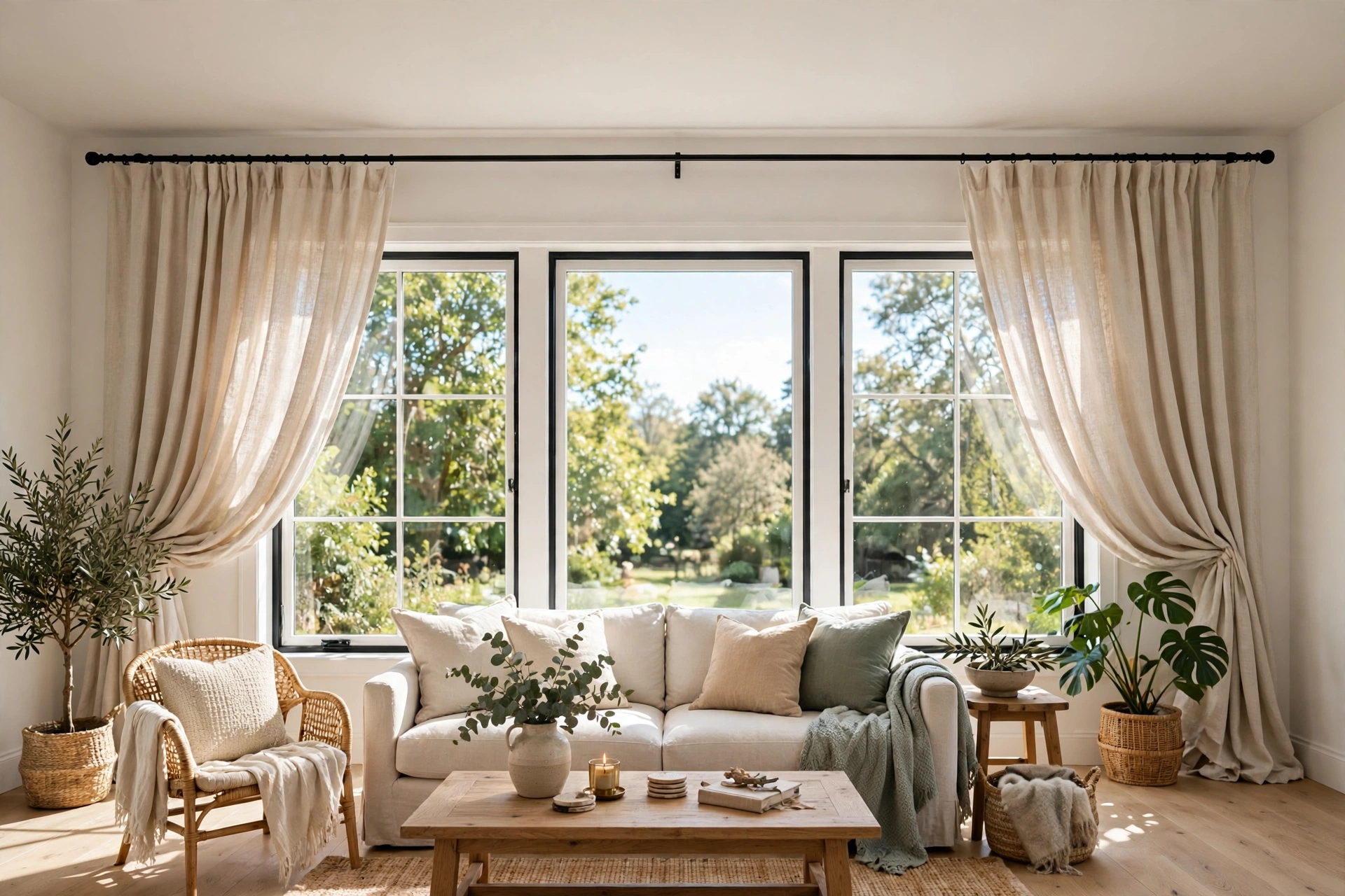 Curtains Hung High And Wide Above Living Room Window