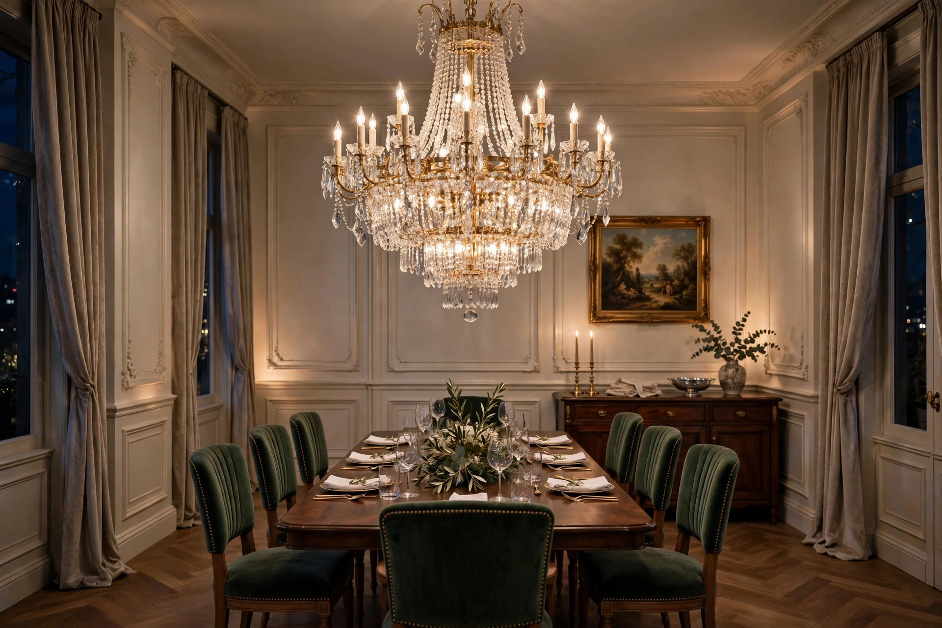 Formal Dining Room With Grand Statement Chandelier