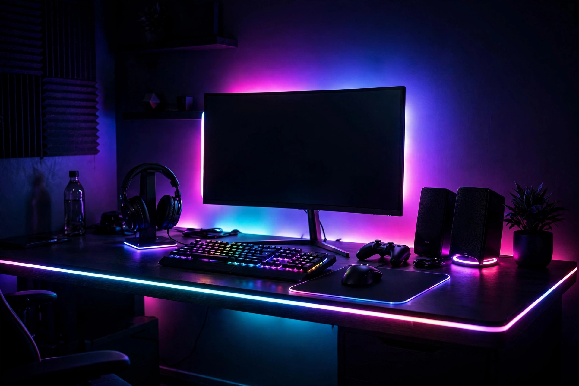 Gaming Desk With RGB Backlighting Creating Atmosphere