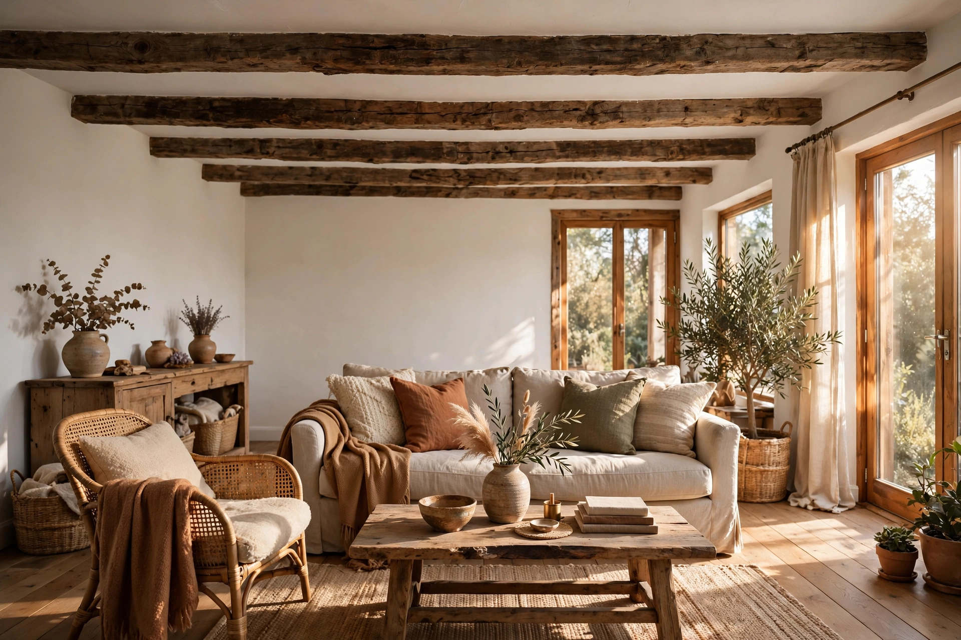 Exposed Wood Beams Adding Rustic Warmth To Living Room