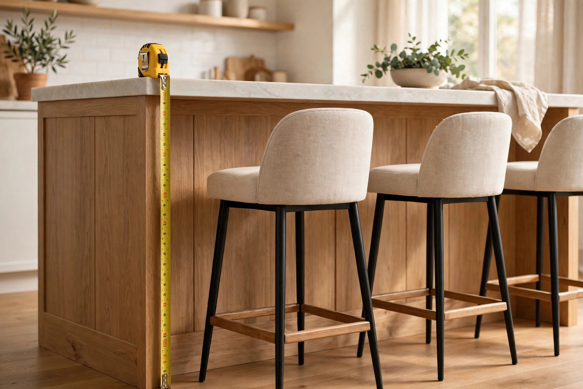 Measuring counter height to choose correctly sized kitchen bar stools