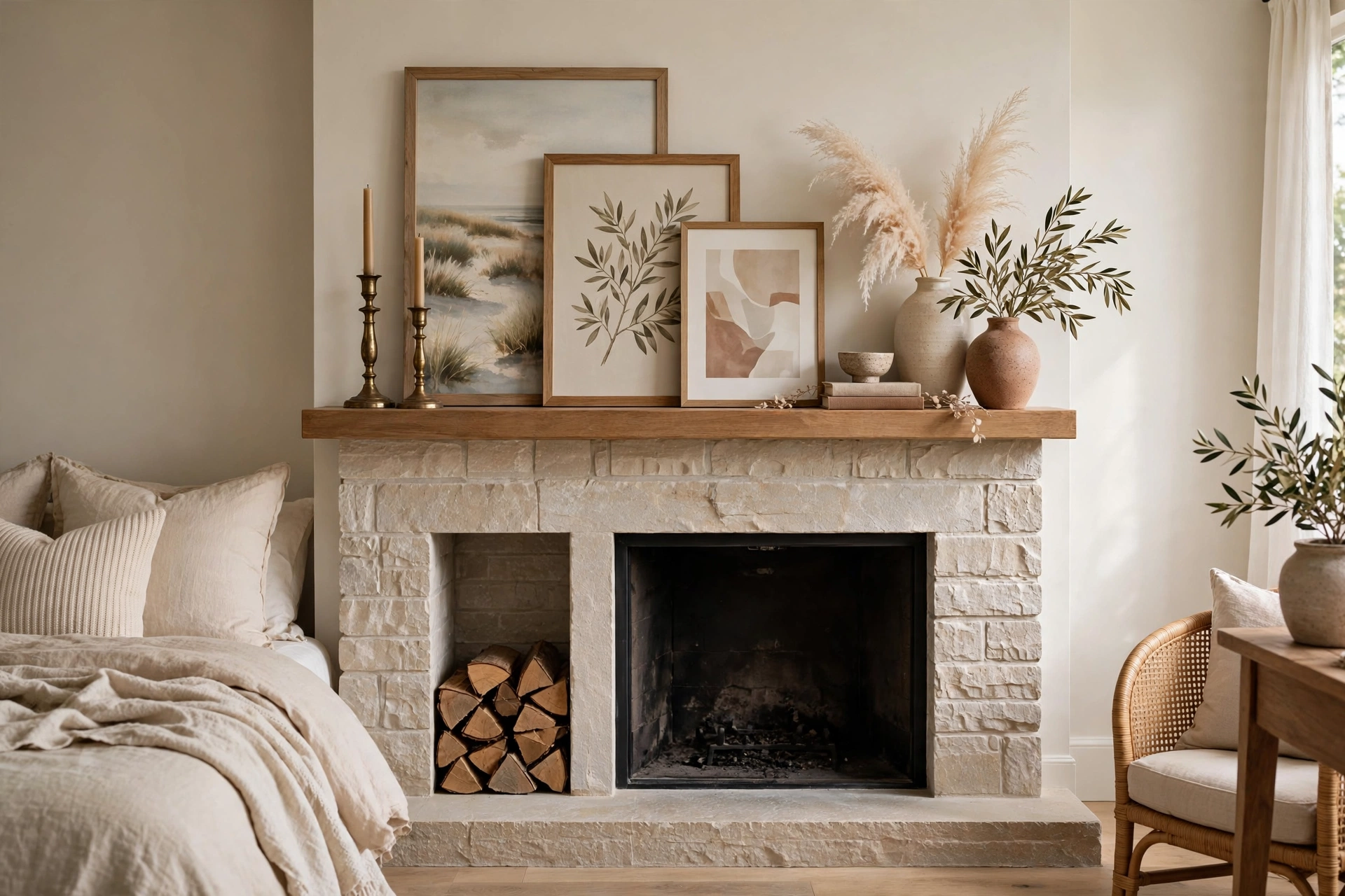 Classic white beadboard wainscoting in a cozy cottage-style bedroom