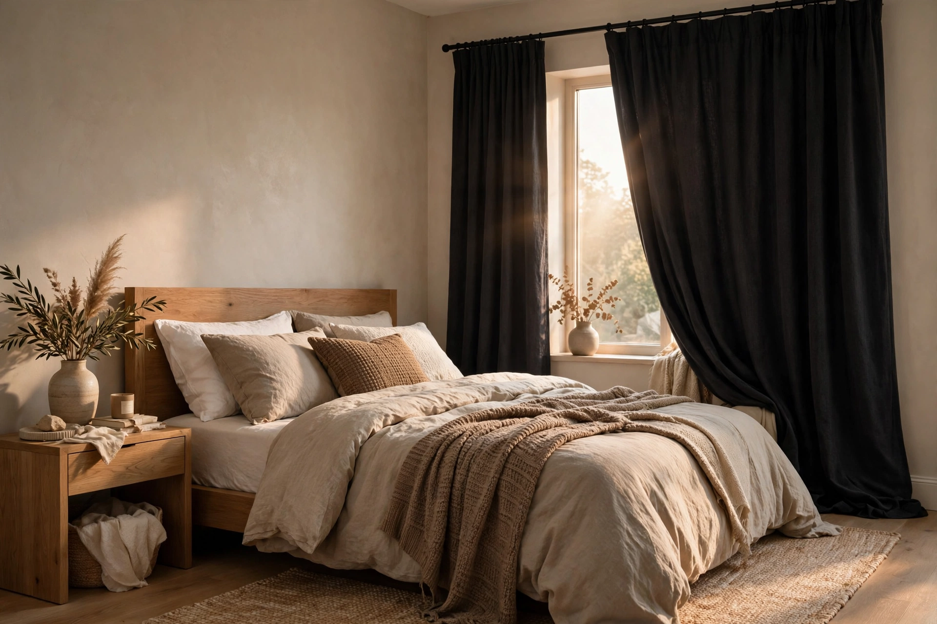 Dark Blackout Curtains Cozy Bedroom Sleep
