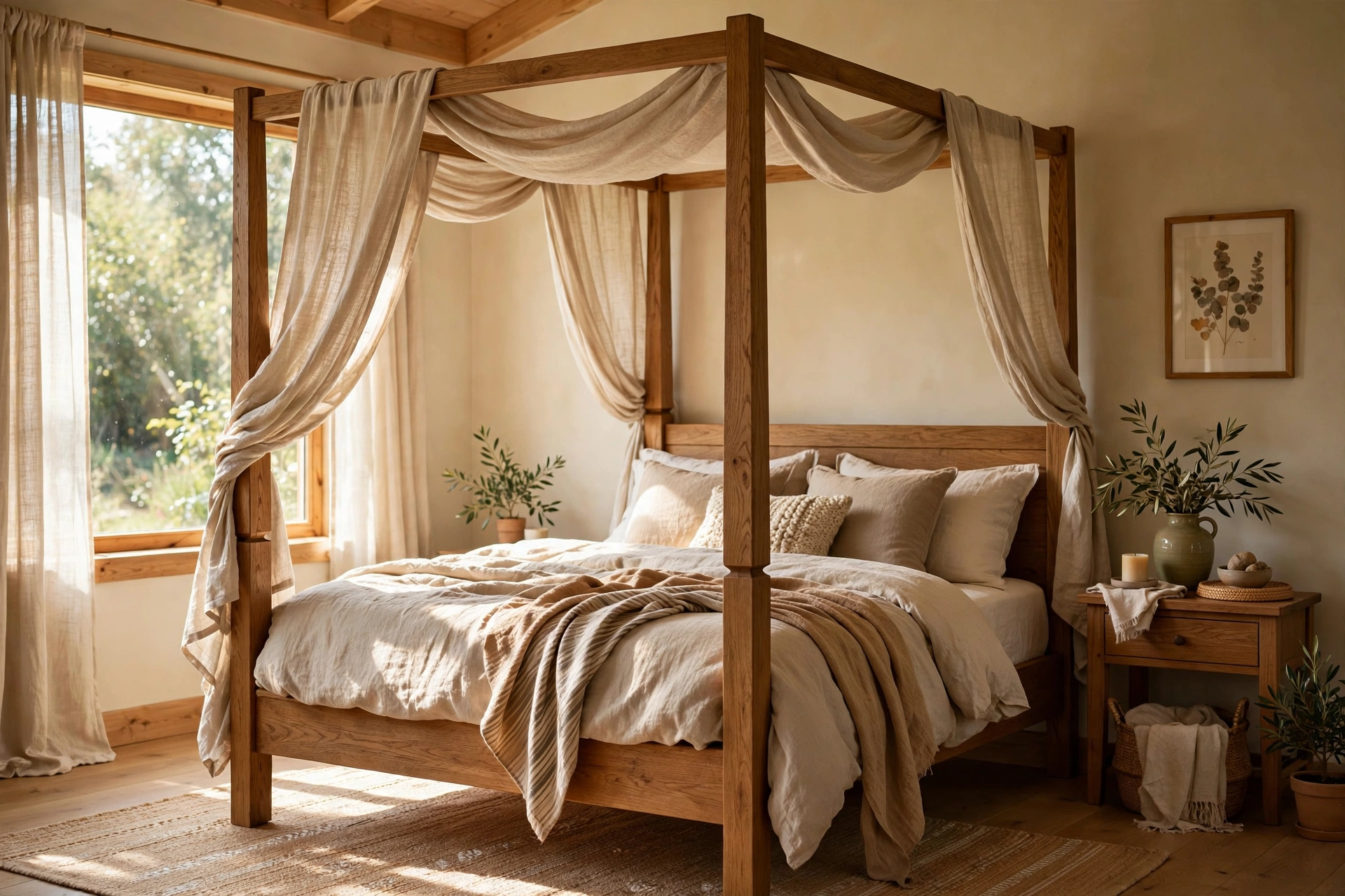 Wooden Four Poster Canopy Bed Interior