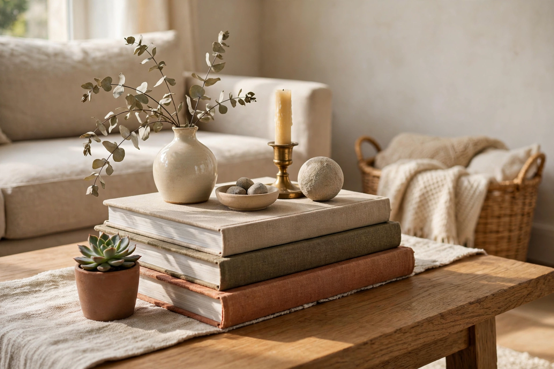 Stacked Coffee Table Books With Decorative Objects
