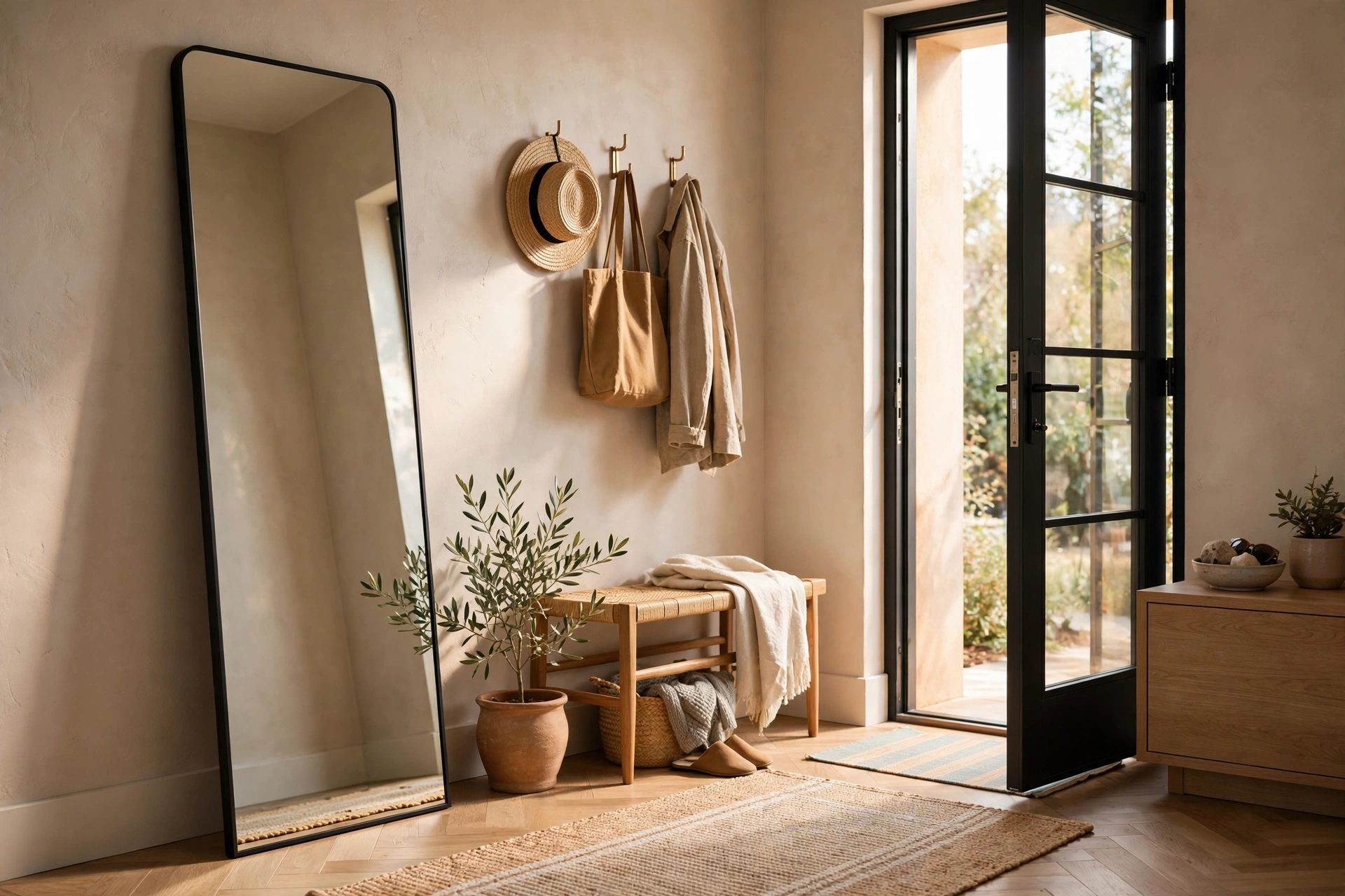 Full Length Mirror Leaning Against an Entryway Wall