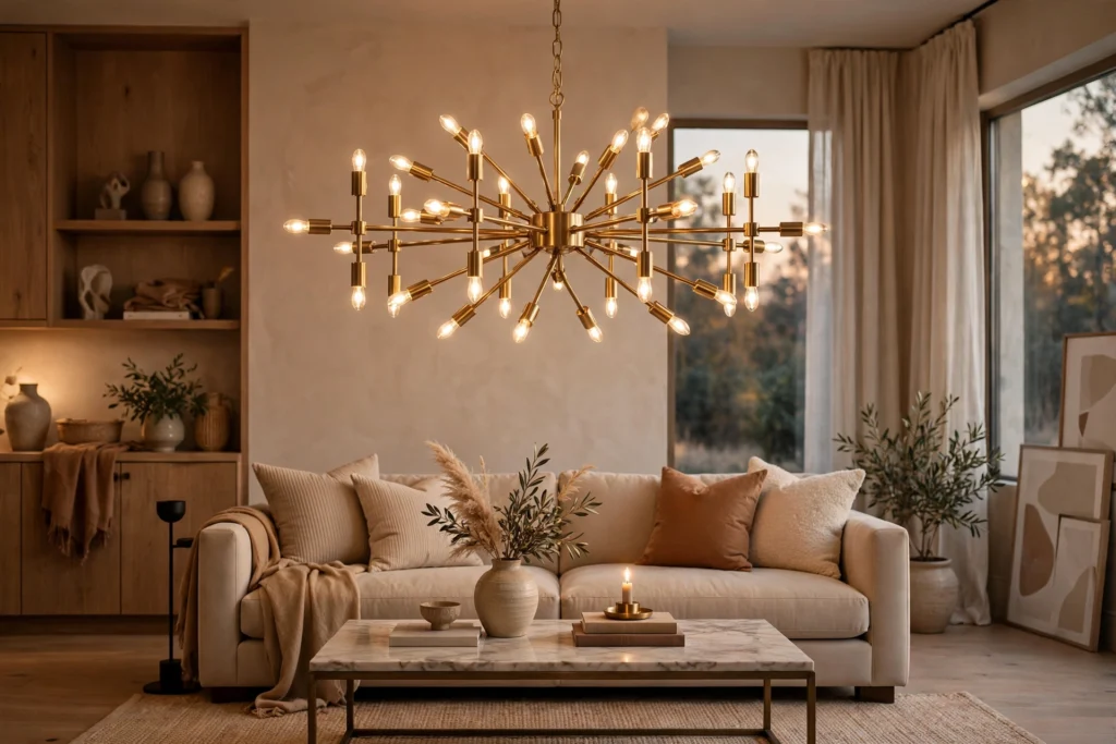 Statement Chandelier As Centerpiece In A Stylish Living Room