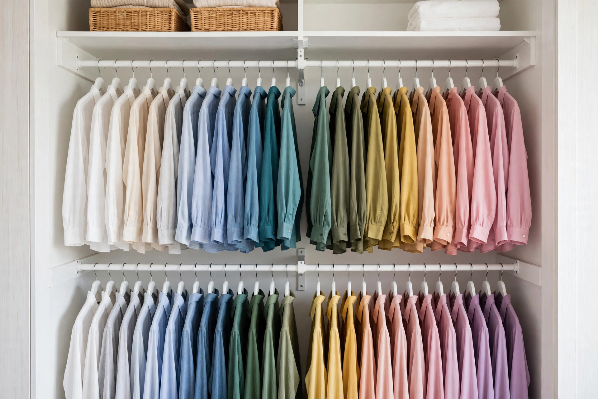 Bedroom Closet With Double Hanging Rods For More Capacity