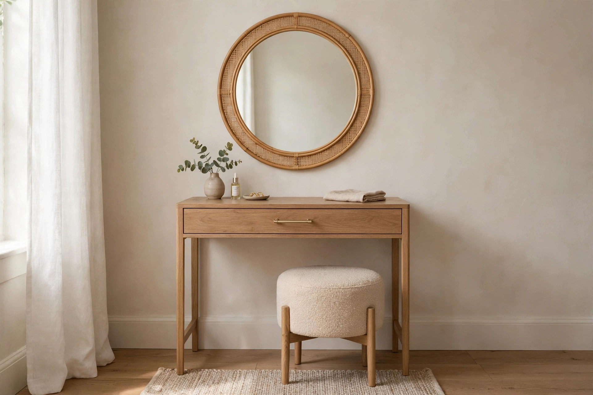Slim Console Style Vanity Table With Stool