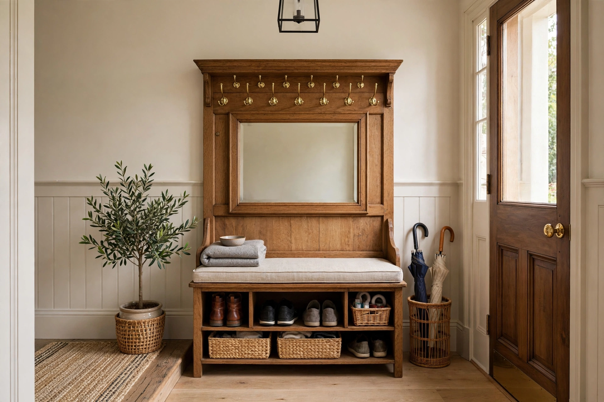 Classic Hall Tree With Bench And Storage In Entry
