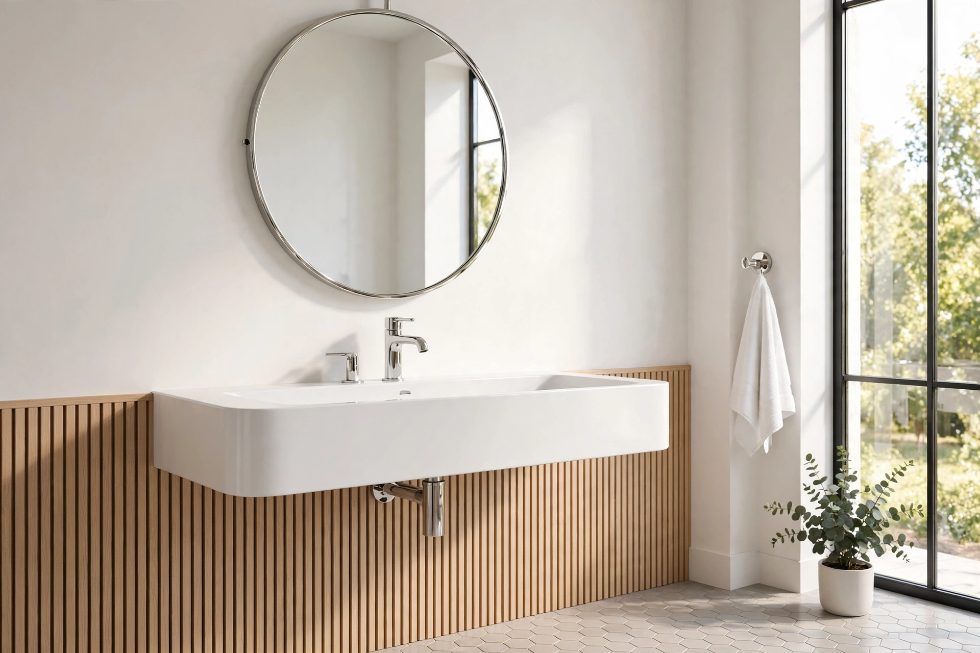Modern Half Bathroom With Floating Wall Mounted Sink