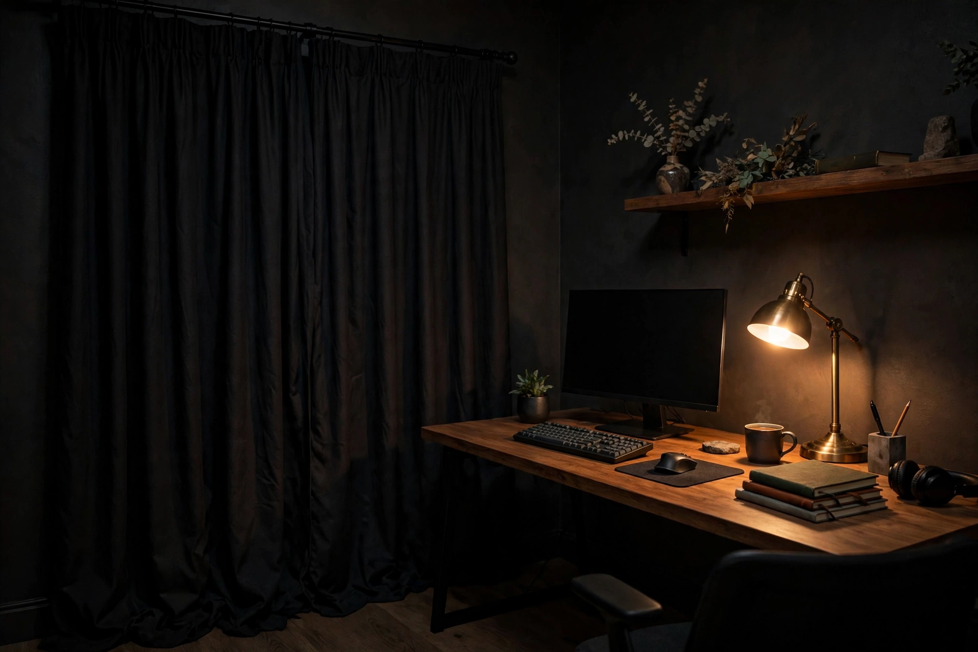 Blackout Drapes In A Home Office For Video Calls