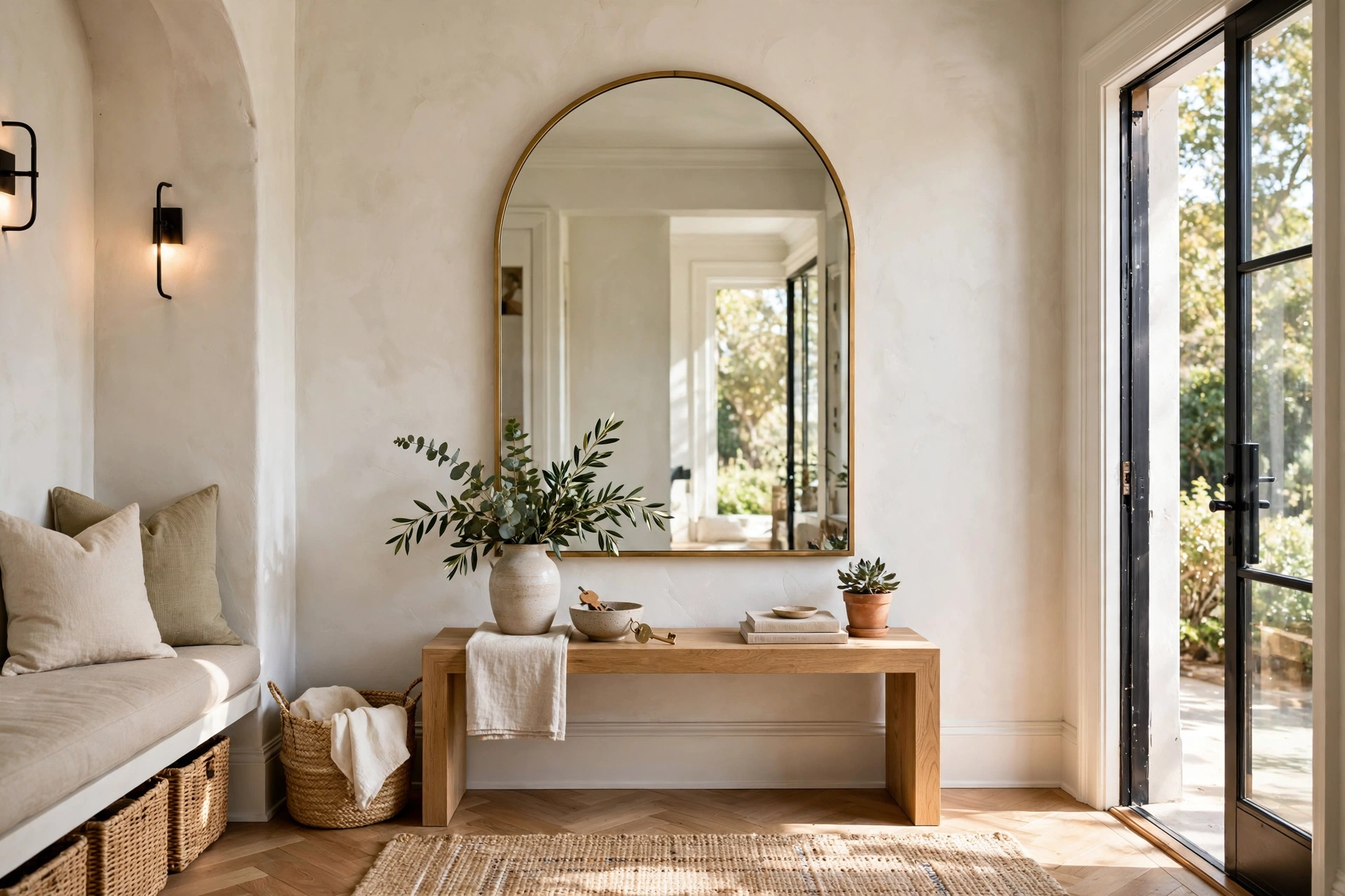 Arched Mirror in a Bright Welcoming Entryway