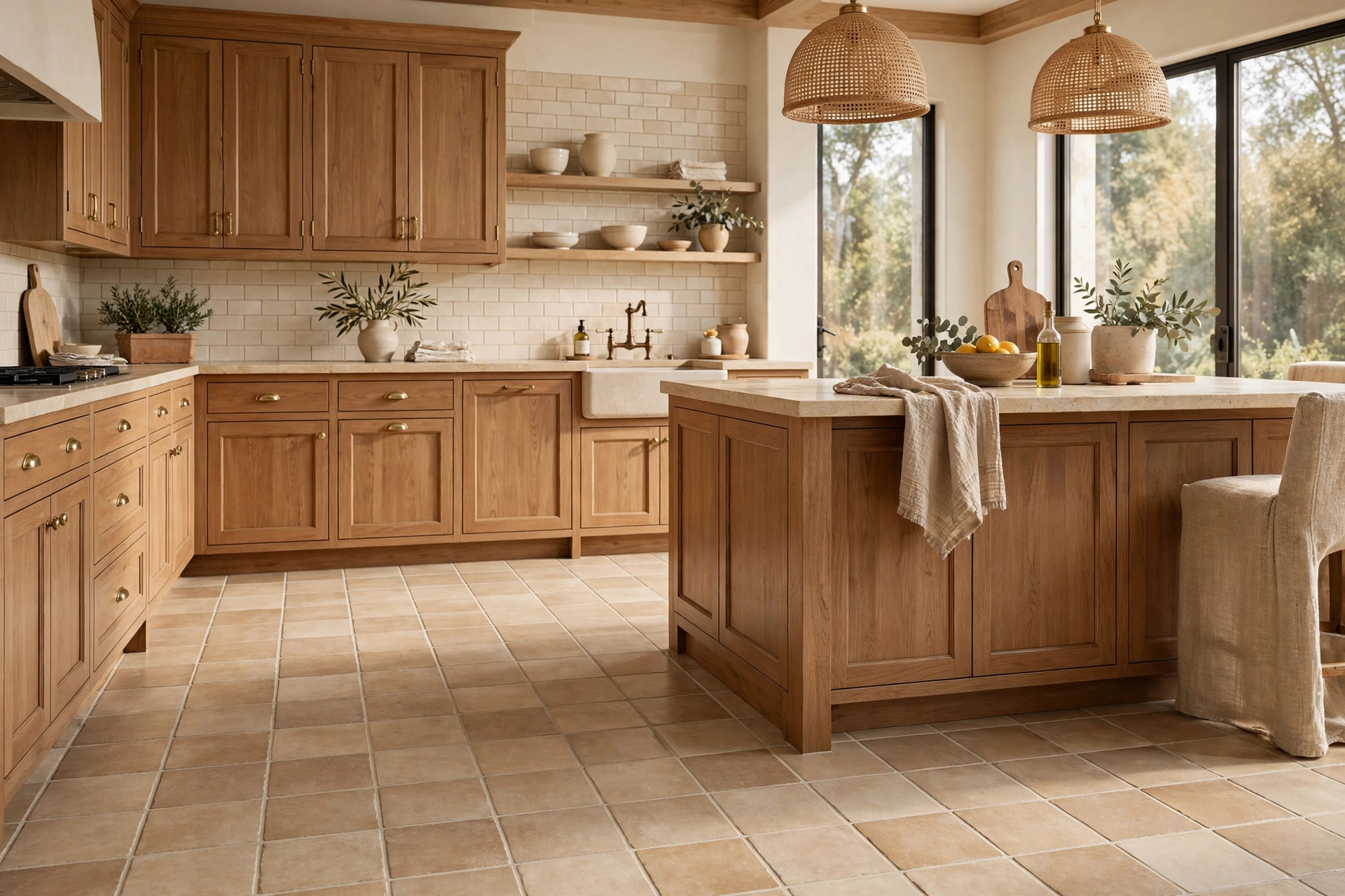 Timeless Ceramic Tile Kitchen Floor In Warm Neutrals