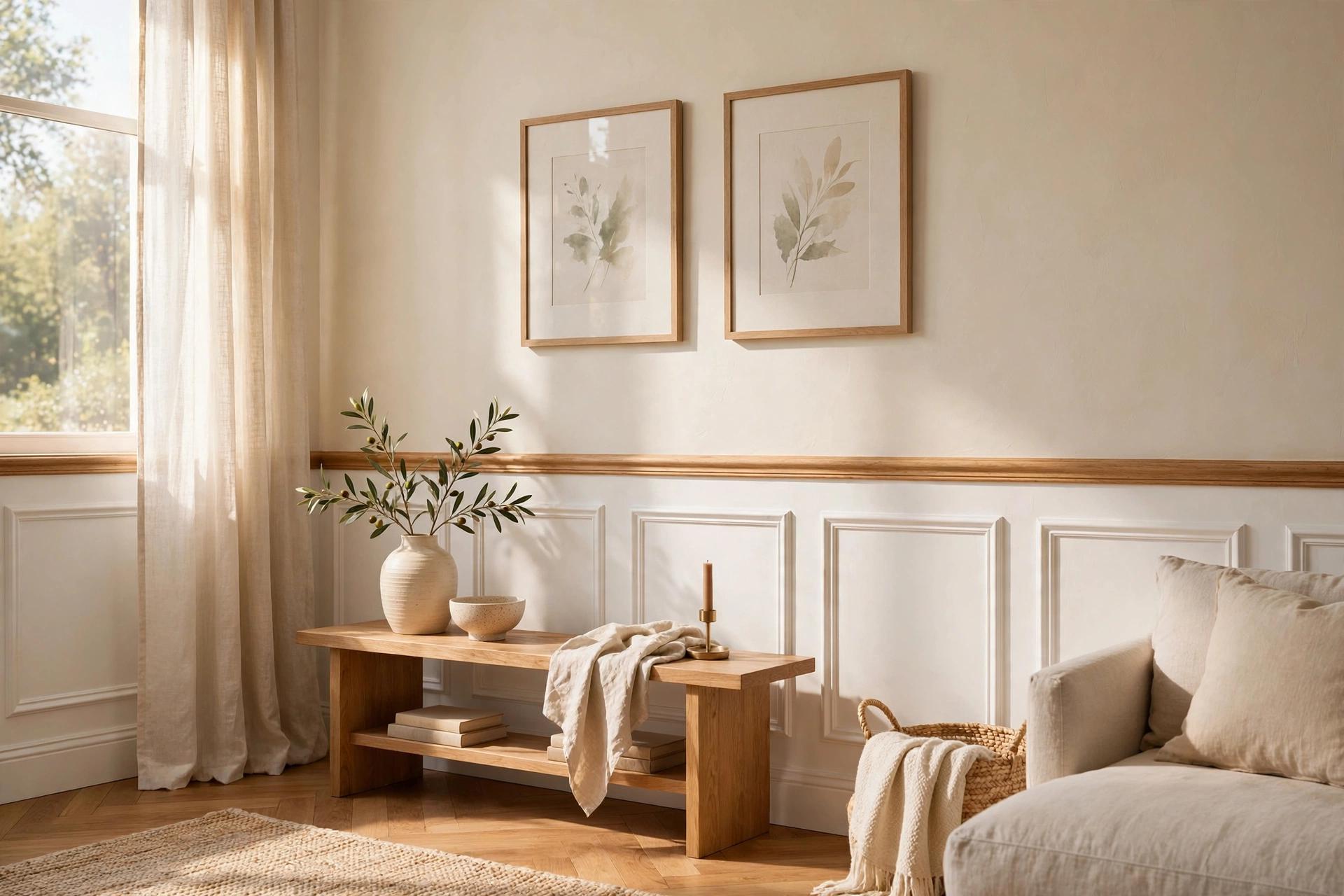 Chair Rail And Wainscoting On A Bright Living Room Wall