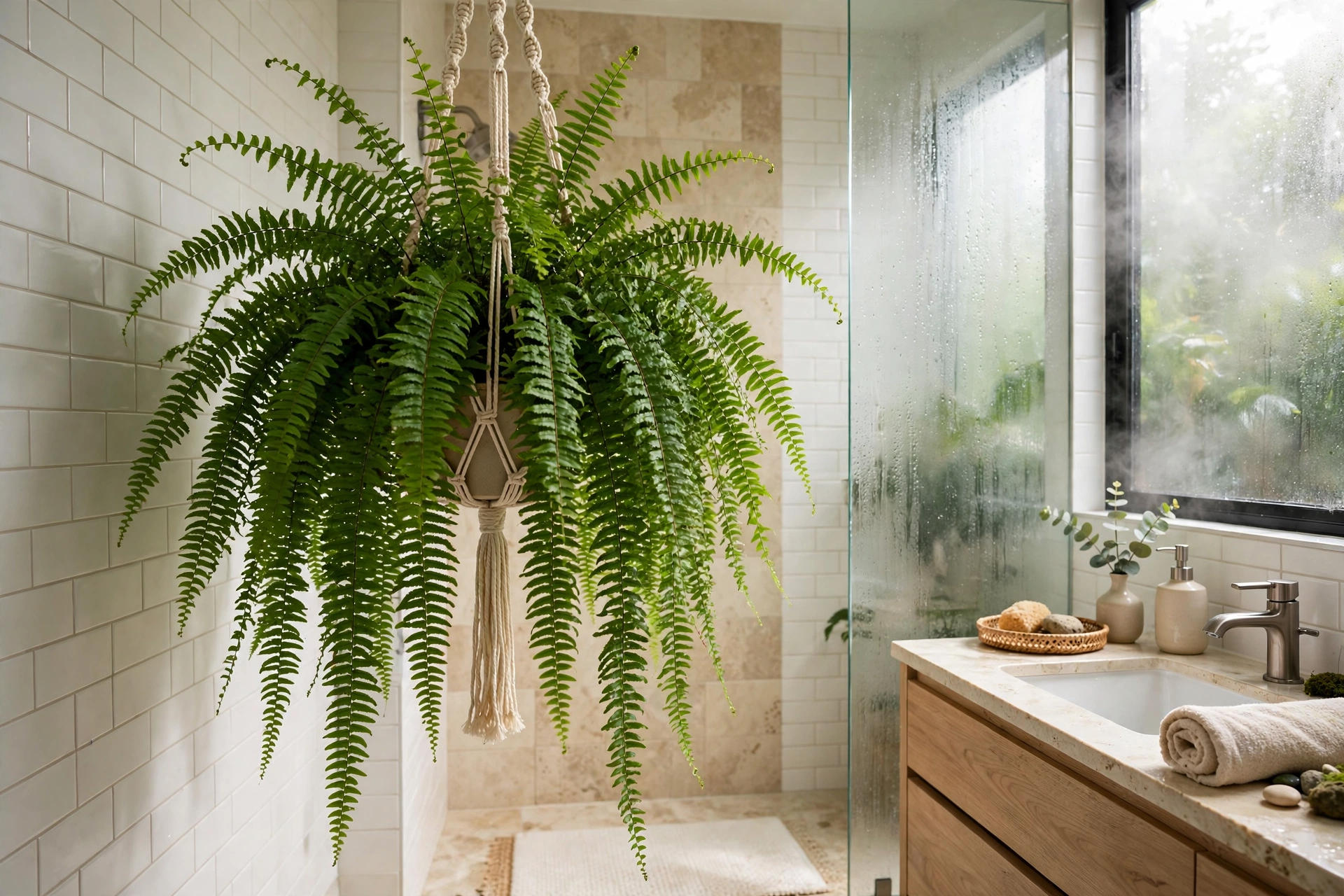 Lush Fern Thriving In Humid Bathroom