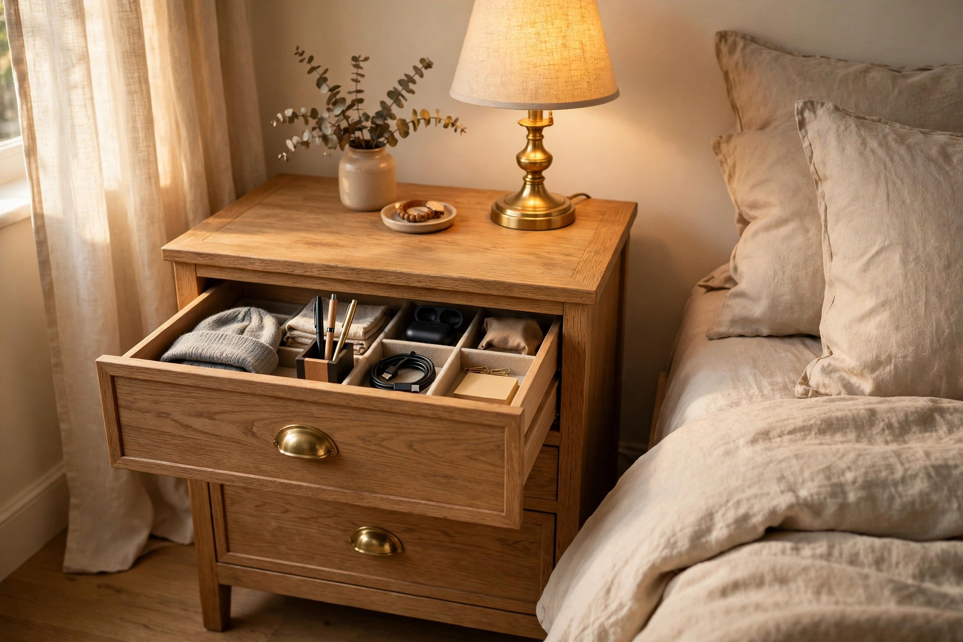 Nightstand With Drawers For Hidden Bedside Storage