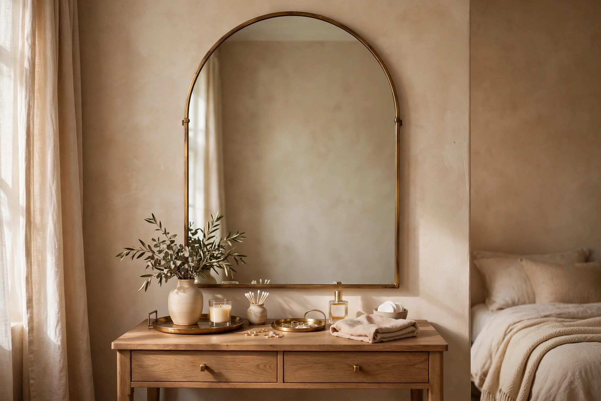 Statement Arched Mirror Above Vanity Table
