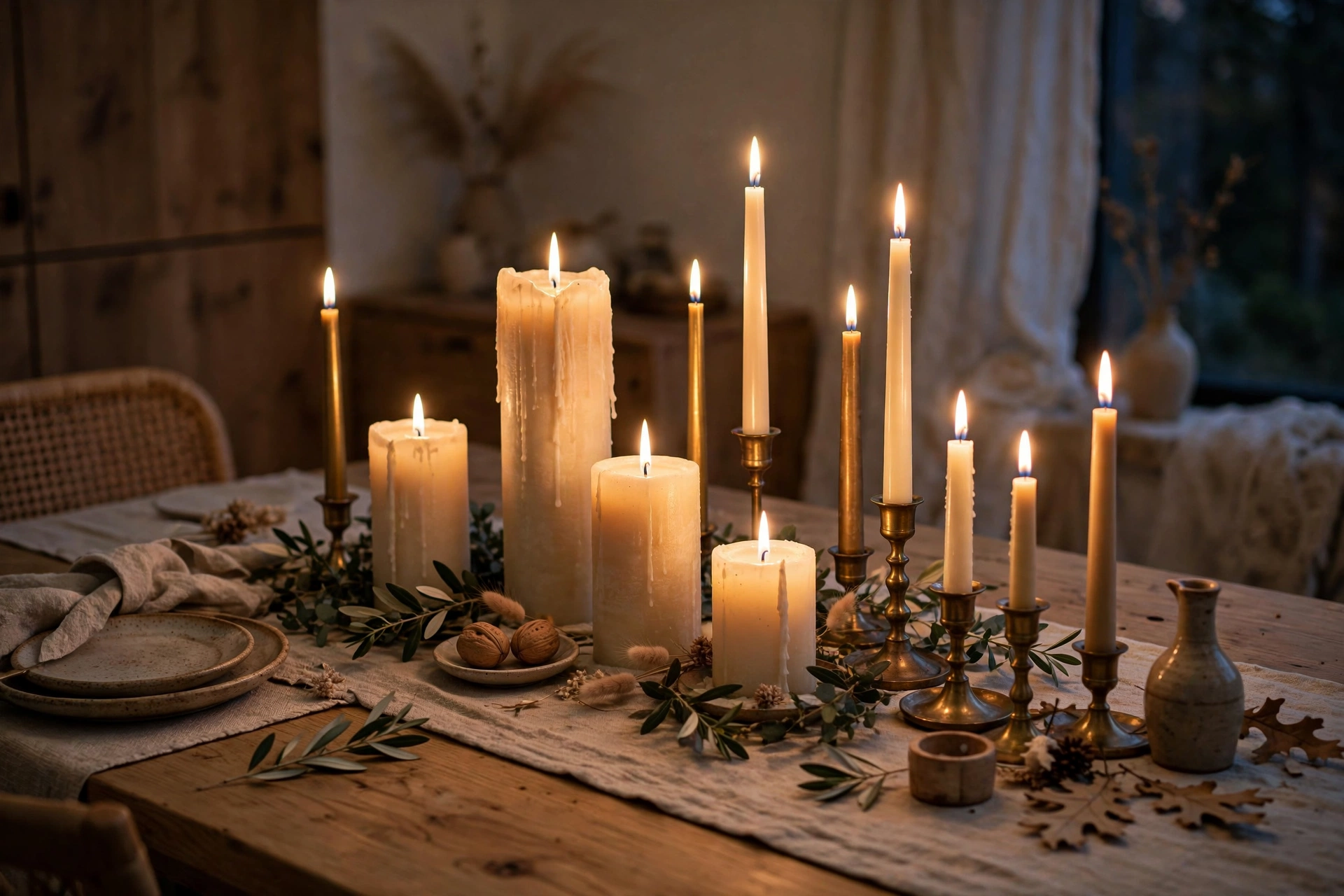 Dining Table Styled With Candles In Mixed Heights