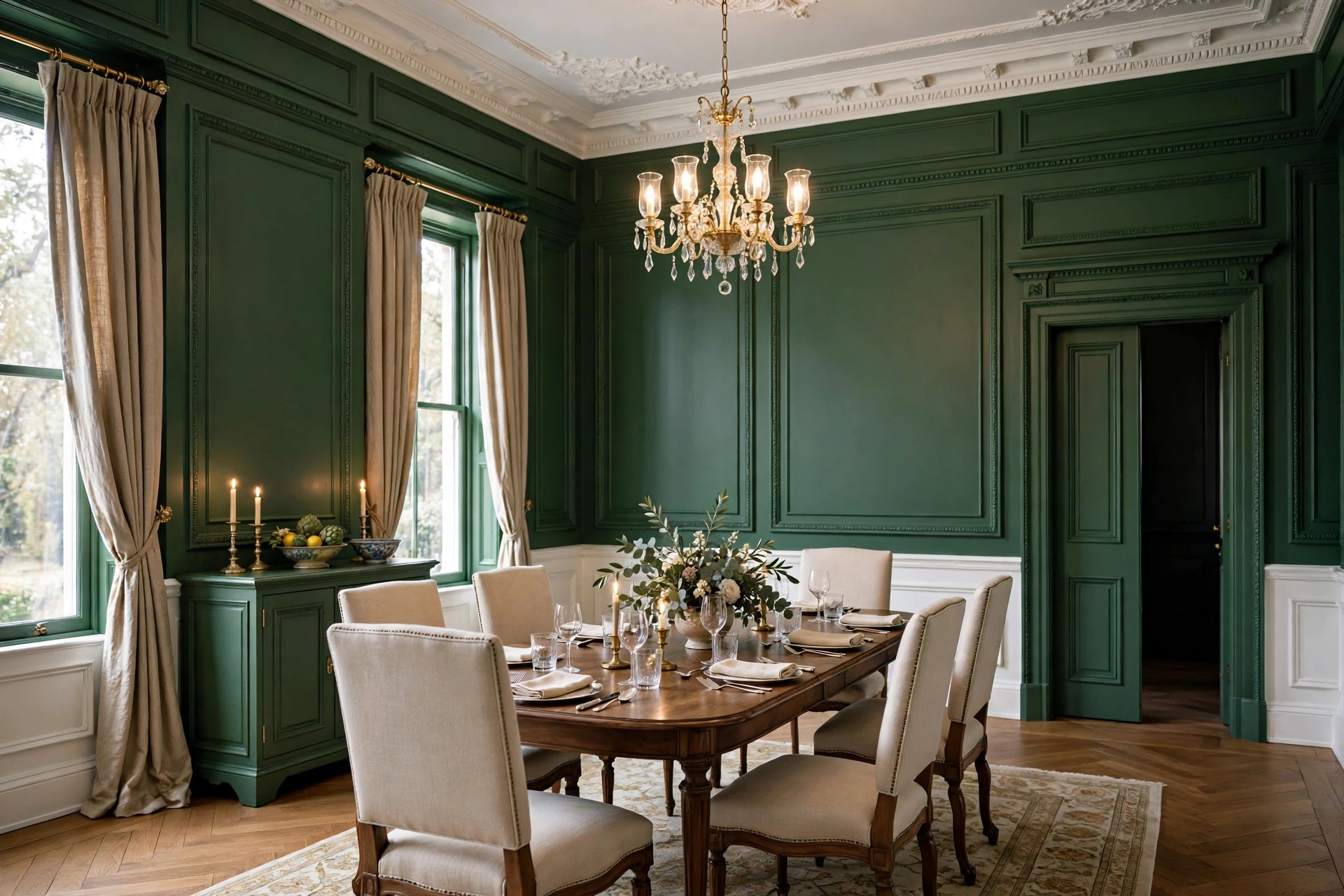 Formal Dining Room With Elegant Wall Molding Panels